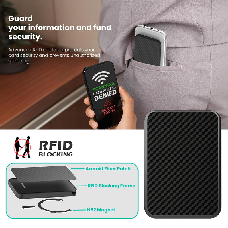 Nillkin FiberMate MagSafe Phone Wallet, RFID Blocking, Adjustable Stand | Carbon Fiber, Holds 3 Cards, Heavy Duty Hardshell, Magnetic, for iPhone 17/16/15 Pro Max Galaxy S26 Ultra Pixel 10, Black
