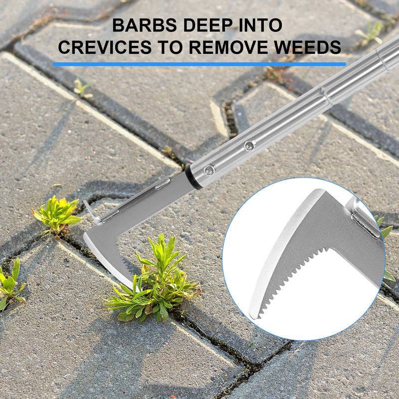 BARAYSTUS Crack Weeder, Stainless Steel Manual Crevice Weeding Tool, Long Handle Weed Grabber Remover, L-Shaped Manual Weeder Puller, Durable Crevice Weeding Tool for Sidewalk Garden Patio Lawn Adjustable Length (25.6"/41"/55")
