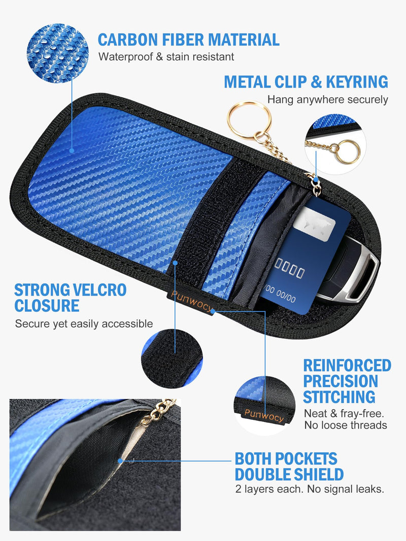 Faraday Pouch for Key Fob (2 Pack), RFID Blocking Faraday Bag | Everyday protection for home, commuting and travel. Fits larger smart keys and key fobs to help prevent relay attacks Medium Blue