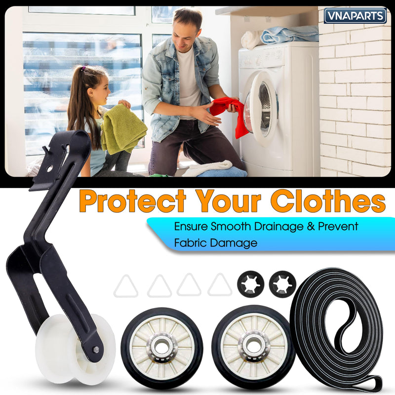 Dryer Repair Kit For Kenmore Series 70 80 90 500 600, Replacement For Whirlpool WED4815EW1 WED4800BQ1 Compatible With Amana NED4655EW1 NGD4655EW2 WED4800XQ1 Drum Roller kit with Idler Pulley and Belt