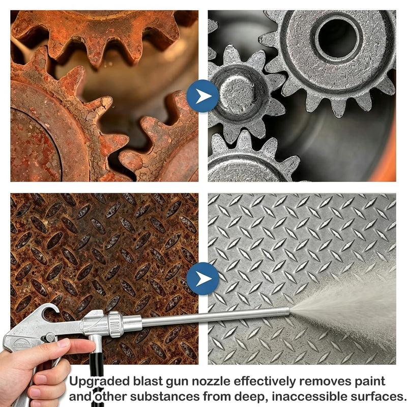 Sand Blasting Gun Kit Sandblaster Gun with Long Nozzle and Hose Rust Remove Abrasive Sand Blasting for Sandblasting Cabinets Long Nozzle Kit