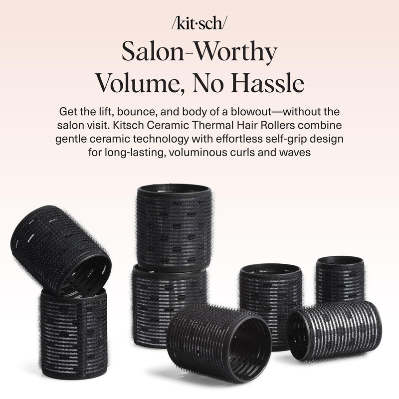 Kitsch Ceramic Thermal Hair Rollers Set 8pcs - Black | Hair Curlers Rollers for Perfect Curls, Hot Rollers Kit for Long Hair, Hair Rollers for Long Hair, Ceramic Coated 8 count (Pack of 1)