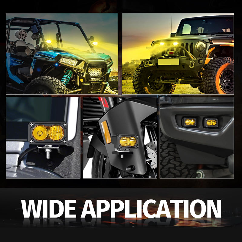 LED Pods Amber, 2Pcs 40W 3 Inch Driving Light Pod Yellow Off Road Bumper Lights Super Bright LED Work Light Cube Waterproof Combo Fog Light for Truck ATV UTV SUV Motorcycle Boat Yellow Combo