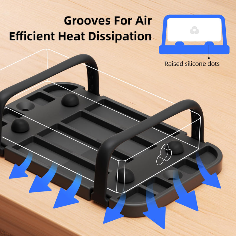 Upgraded Laptop Charger Holder,Adjustable Silicone Strap Power Brick Organizer With Heat Dissipation,Under Desk Cable Management Mount For Most Power Adapters,Chargers, Included Screws & Adhesive Black