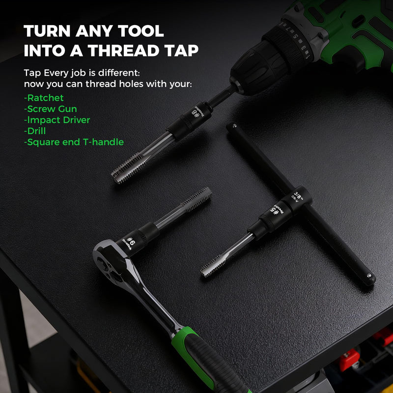 13PCS Magnetic Tap Socket Set, 1/4" & 3/8" Drive Square Drive Tap Handle Tool, Square Socket Set for Fractional MCTI Standard Tap Thru 1/2" & 1/8" NPT Taps