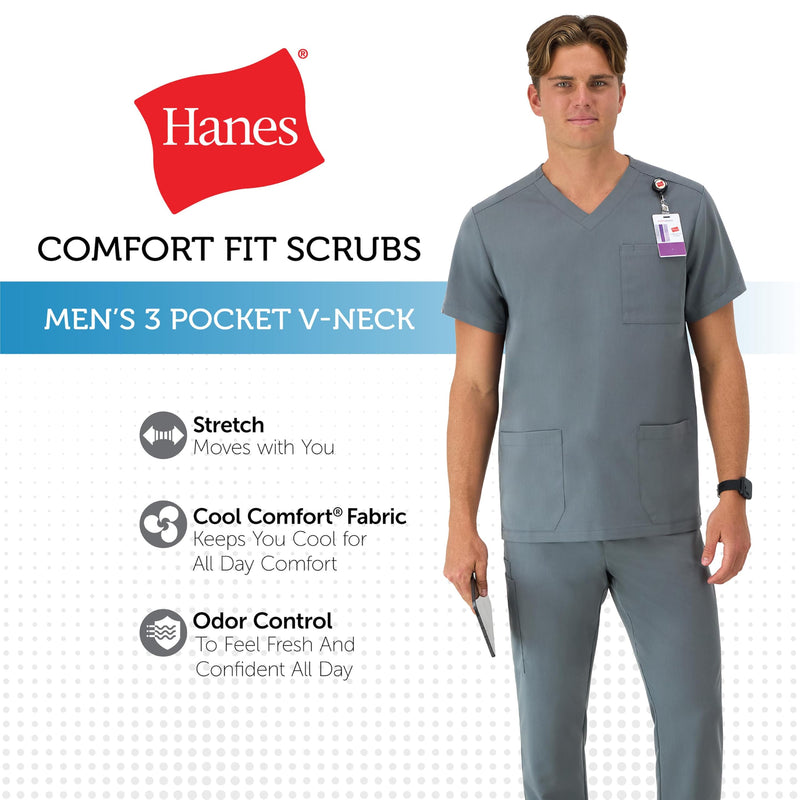 Hanes Men's Scrubs Healthcare Top, Moisture-Wicking Stretch Scrub Shirts for Men, Odor Control Large New Ebony