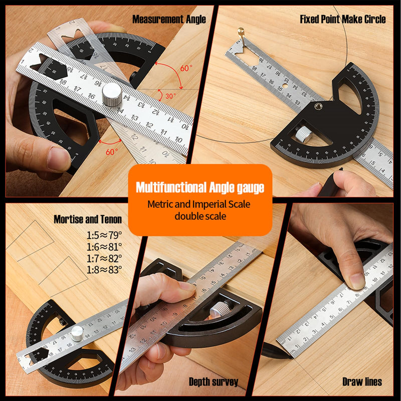 Protractors Angle Ruler Angle Finder Ruler Machinist Protractor Angle Measuring Tool 12-Inch Woodworking Ruler for Woodworking/Carpenter/Construction/Measurement/Hobbyists