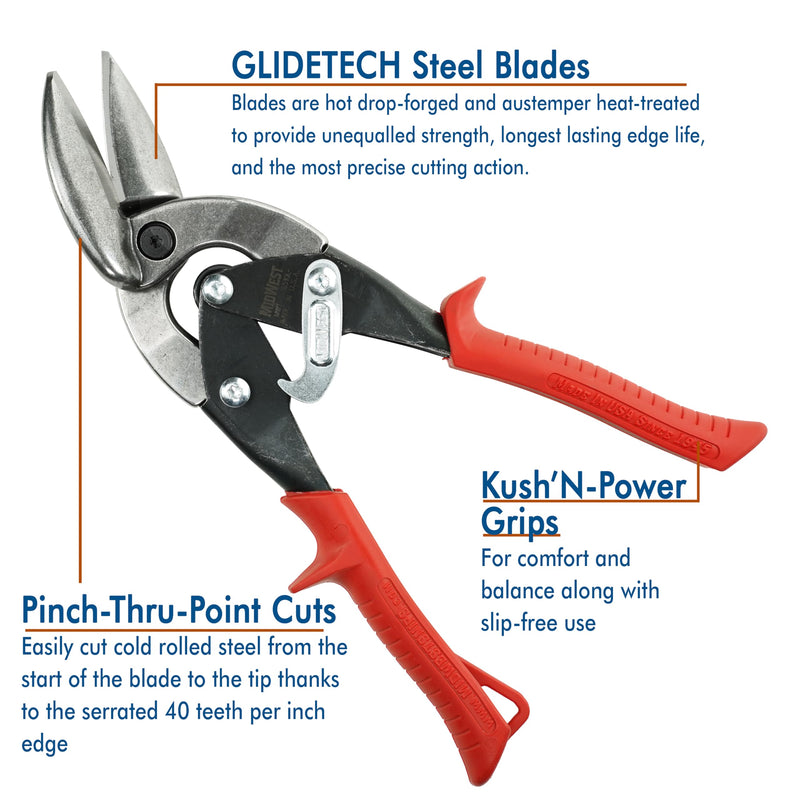 MIDWEST Aviation Snip Set - Left and Right Cut Offset Tin Cutting Shears with Forged Blade & KUSH'N-POWER Comfort Grips - MWT-6510C Left/Right Combo