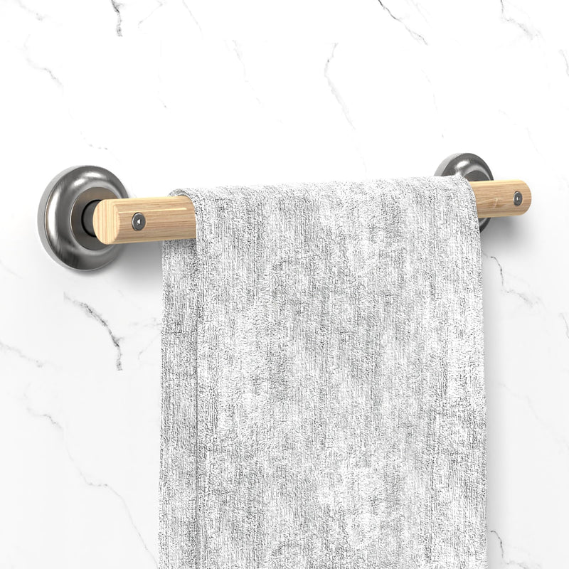 Natural Bamboo Grab Bar for Bathroom & Toilet, ADA Compliant Balance Assist Handrail for Handicap and Seniors, 16in Brushed Nickel