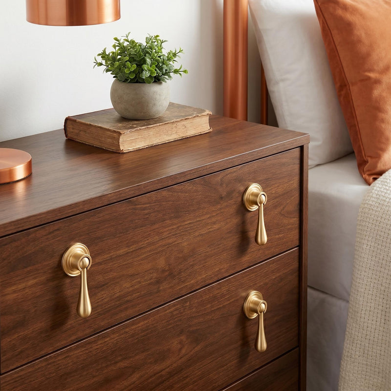 RZDEAL Solid Brass Cabinet Knobs 6 Pack, Modern Brass Brushed Pendant Drop Knob，Gold Cabinets Drop Pulls for Kitchen Drawer and Dresser