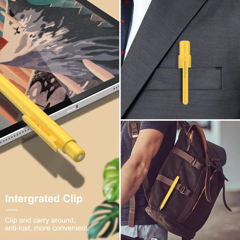 MoKo Holder Case Compatible with Apple Pencil 2nd Generation, Retractable Protective Apple Pencil Cover with Sturdy Clip, Hard PC Apple Pencil Case, Support Double-Tap, Yellow