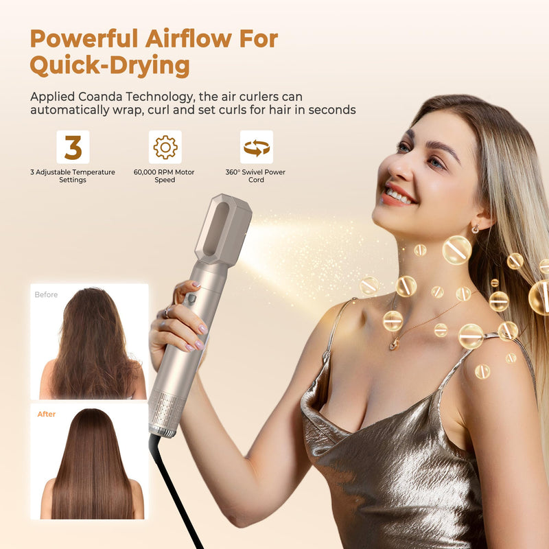 UKLISS 6 in 1 Hair Styler, Airbrush Air Stylers | 1000w Mlti-Styler Set with Curl Straighten, Volumise, Smooth and Blow Dryer Brush for Styling, Hot Brushes for All Hair Types Yellow