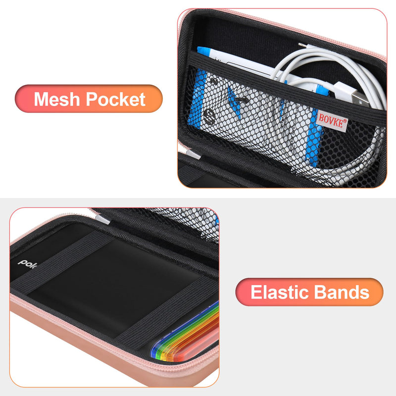 BOVKE Carrying Case for Polaroid Hi-Print 2nd Generation Bluetooth Connected 2x3 Pocket Photo Dye-Sub Printer, Mesh Pocket for Polaroid Hi-Print Paper - 2x3 Paper Cartridges and Cables, Rosegold