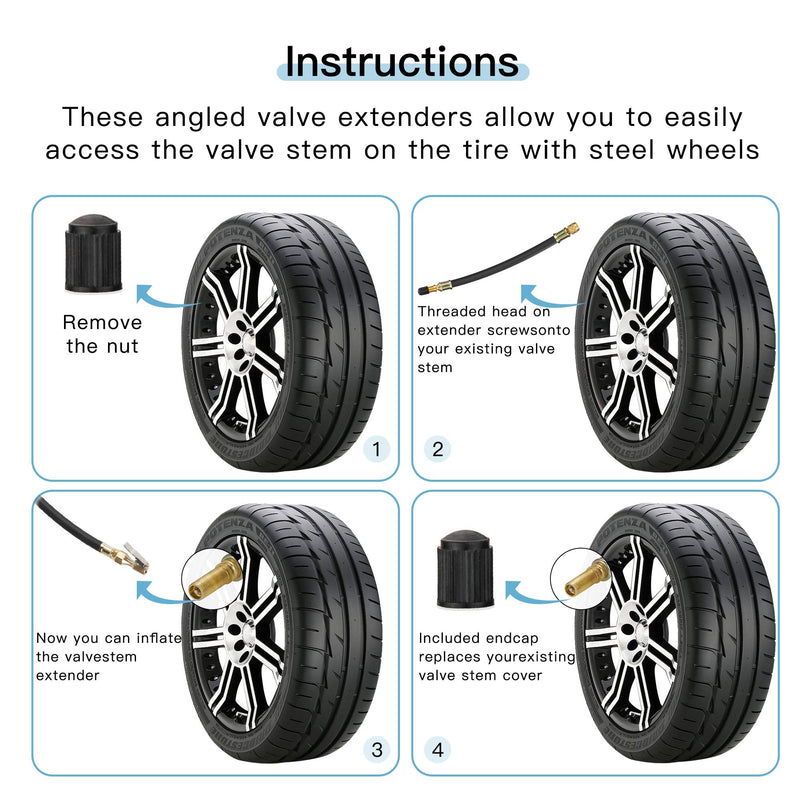 Mellbree 2pcs Valve Stem Extenders, 8.25 Inch Flexible Schrader Tire Valve Stem Extension Compatible for Harleys, RV, Stroller, Bicycles, Motorcycles and Portable Air Compressor 2-PACK