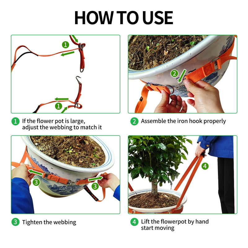 Potted Plant Mover，Plant Lifting Straps for Garden Flower Pots, Planters，Rocks, Trees，Easily Lift and Move Heavy Items Up to 150 Pounds，Small Size, Orange, Patent Pending