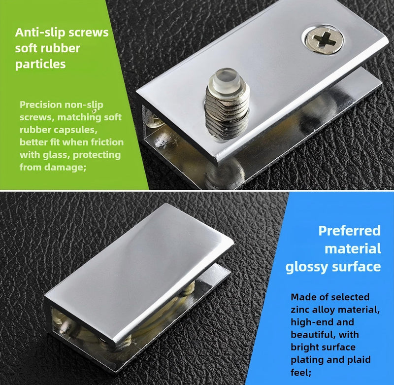 Glass Shelf Brackets Zinc Alloy Glass Clamps for 1/2 Inch（1/2inch 8pcs） | Solid zinc alloy anti-rust structure, glossy polished chrome finish, secure support for 1/2 inch thick glass shelves 1/2 inch 8pcs
