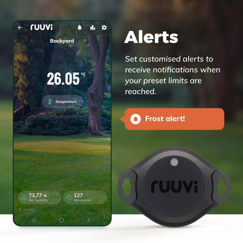 RuuviTag Pro 3in1 Wireless Bluetooth Temperature (°C/°F), Air Humidity and Motion Sensor. Alerts & History. Free Android/iOS apps. Integrates with Victron, Homey, and Home Assistant. Made in Europe.