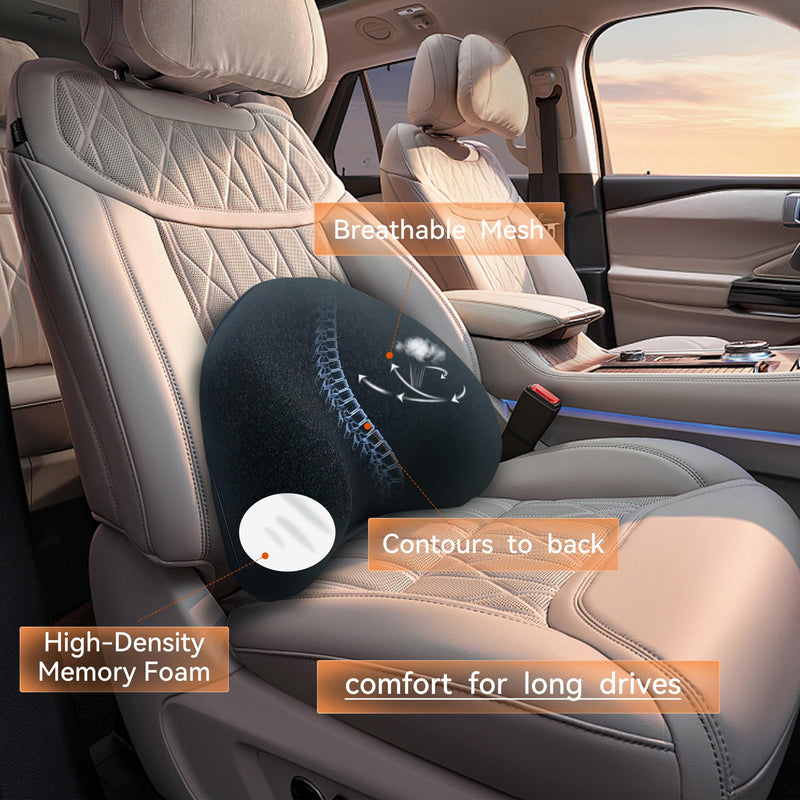 Super Snug Lumbar Support Pillow for Car, 100% Memory Foam Lumbar Pillow with Breathable Removable Cover, Ergonomic Design - Back Pillow Lumbar Support Pillow for Car Seat/Back Pain Relief(Black, 1PC) Backsaver-four