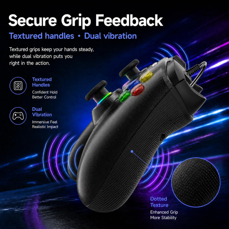KentroGrip Wired Controller for Xbox Series X|S/Xbox One with TMR Joysticks | Black Wired Gamepad With M1/M2 Back Buttons, Turbo, RGB Lights, Textured Grips, 3.5mm Headset Jack
