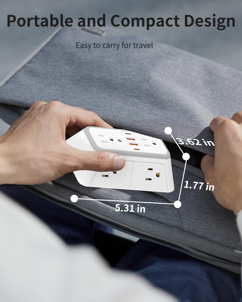 Outlet Extender 6 AC Surge Protection 1050J,Wall Charger 2 USB A&2 USB C | Multi Plug Wall Outlet,6 Outlet Splitter,3-Sided Power Strip,Wide Space Wall Adapter for Home Office Kitchen Travel 1 pack