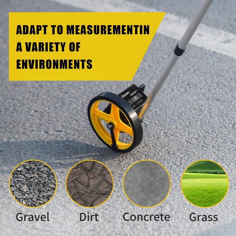 Zozen Measuring Wheel in Feet and Inches, 6-inch Measure Wheel - Telescopic/Mechanical/One Key to Reset/Starting Point Arrow and Cloth Carrying Bag, Measurement Up to 10,000Ft. 6'' Wheel