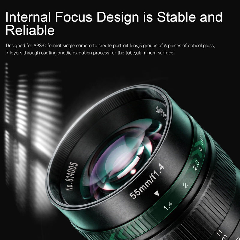 7artisans 55mm F1.4 Manual Focus Camera Lens APS-C Mirrorless Camera Lens for Sony E Mount Cameras Like A6300 A6400 A6500 NEX-3 NEX-3N NEX-5T NEX-5R A7 A7II A7RIII