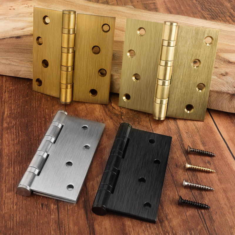 3 Pack Ball Bearing Door Hinges,4in x 4in Door Hinges,Heavy Duty Stainless Steel Door Hinges for Exterior & Interior Doors,Smooth and Quiet, Non Removable Pin (Brass) Brass 3