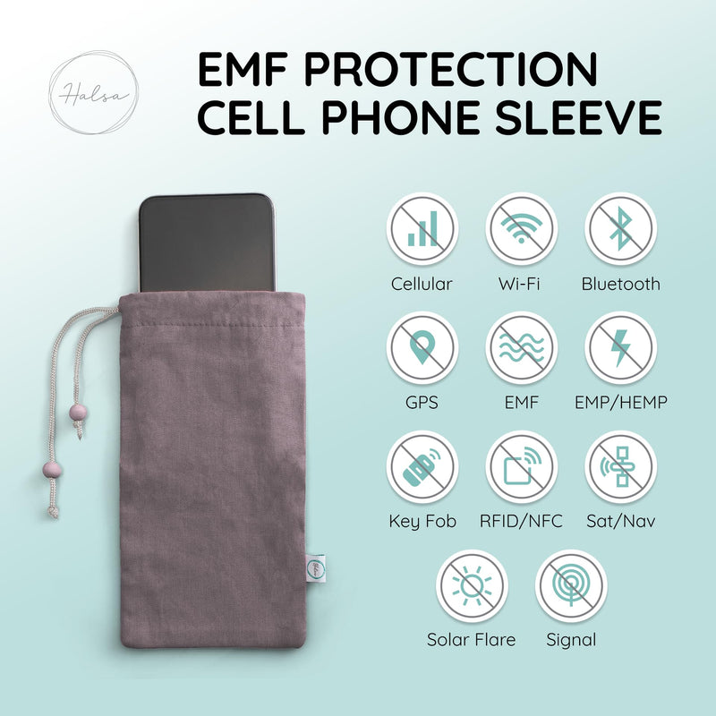 HALSA EMF Protection Phone Sleeve, EMF Blocking Carrying Case, Cell Phone Pouch. High Shielding Efficiency, Fits in Pocket or Purse. Fits Most Phones. 4"x 8" Size. Grey