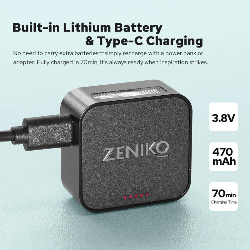 Zeniko ZF08 Aluminum Mini On‑Camera Flash for Canon Nikon Sony Fuji(Black) | 440 Full-Power Mini Speedlite,Universal Hot Shoe, 470mAh Battery, CCT 6500K±200K, Travel Vlog Portrait Photography Accessory Black