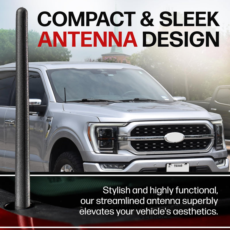Short Rubber Antenna for Ford F-150 (2009-2026) - Bronco (2021-2026) USA Stainless Steel Threading, 6 3/4 Inch Truck Accessory, Car Wash Proof, Easy Installation, Enhanced Reception w/Copper Coil