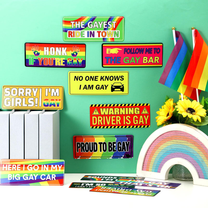 12 Pcs Gay Pride Funny Magnet Bumper Sticker LGBT Rainbow Pride Prank Magnetic Sign for Vehicle Truck Reusable Magnet Sticker for Fridge