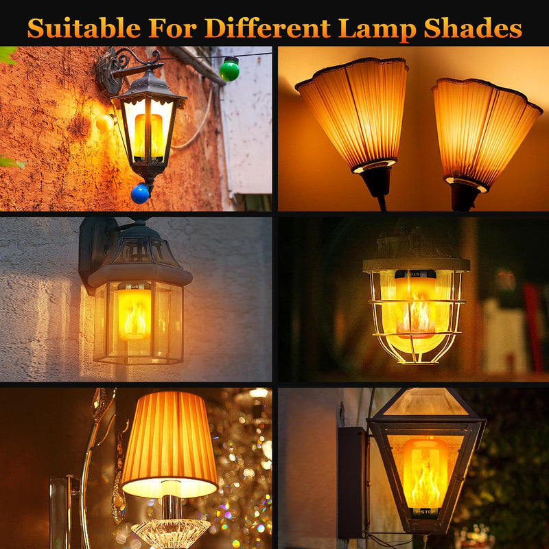 Y- STOP Upgraded Flame Light Bulbs, 4 Modes Flickering Light Bulb with Upside Down Effect, E26 Base Flame Bulb for Halloween Lights, Christmas Decorations Outdoor Indoor, Party Decor (4 Pack) Black-4 Pack
