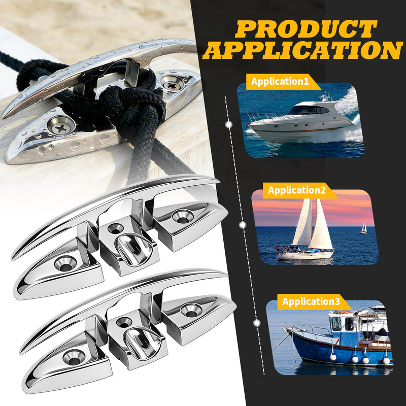 2pcs 6 inch 6" Dock Cleats Marine Boat 316 Stainless Flip Up Cleats Folding Cleat with Screws and Nuts 6" 2pcs