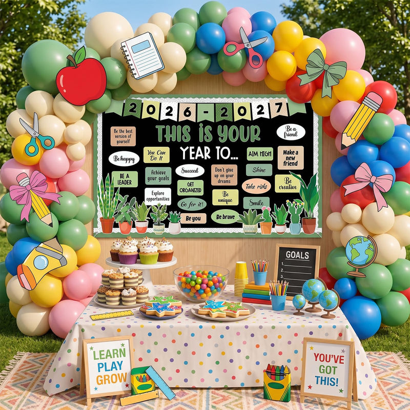 Plant Motivational Backdrop Banner This is Your Year Classroom Decor | Inspirational Classroom Decoration Welcome Back to School Background for First Day of School Party Photo Booth Prop Supplies green plant