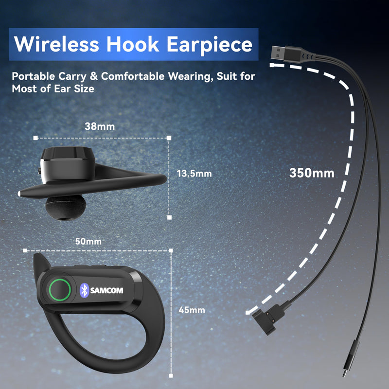 SAMCOM X7 Bluetooth Earpiece Only for FPCN30A FPCN10A Walkie Talkie, 1 Pack | Two-Way Radios 2 Pin K1 Plug Dongle Wireless Headset for School Church Restaurant Hotel Warehouse(Radios Not Included) 1 Pack X7 Earpiece