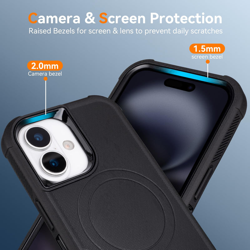 for iPhone 16 Case with Belt Clip Holster, Compatible with Magsafe, Black | Military Grade Drop Protection, 2 Layers of Sturdy, Heavy Duty Shockproof Cover for iPhone 16 Case Rugged