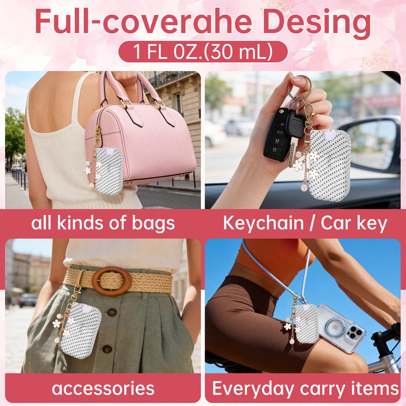 TPU Case for Touchland Hand Sanitizer Spray Mist 1 oz,Cute Polka Dot Cover with Flower keychain (Polka Dot White) Polka Dot White