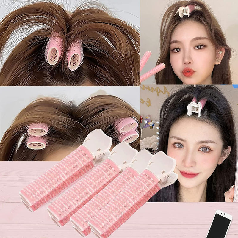 [AUSTRALIA] - 4Pcs Pink Portable Hair Volume Clip, Hair Rollers with Clip, Bangs Curler DIY, Volumizing Hair Root Clips, Styling Accessories, Self Grip Root Tools
