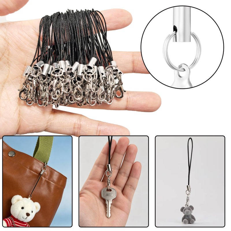 10 Pcs Phone Charms Strap, Lanyard Straps with Lobster Clasps, String for Keychains, USB Drives & DIY Jewelry Black 20
