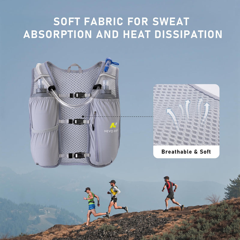 N NEVO RHINO Running Hydration Vest for Women 1.5L Water Bladder Backpack 5L Small -Lightweight Breathable Hydration Vest for Hiking Trail Running Cycling Marathon for Women Grey