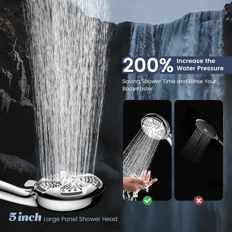 FEELSO Filtered Shower Head with Handheld, High Pressure 7 Spray Showerhead with Filters for Hard Water - Remove Chlorine, Reduce Dry Itchy Skin, Anti-clog Nozzles, Power Wash to Clean Tub, Tile & Pet Chrome