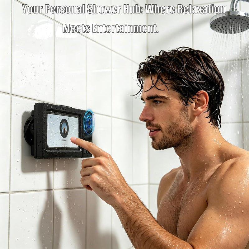 Shower Phone Holder with Wireless Bluetooth Speaker for iPhone,2026 New Waterproof 480° Rotation Adjustable Shower Phone Case Accessories, Wall Phones Mount Stand Speakers for Bathroom Mirror Black-Z09
