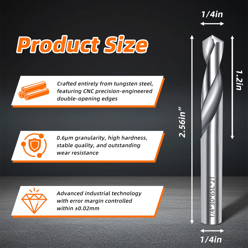 1/4 Carbide Drill Bits, Solid Carbide for Hardened Steel, Tungsten Carbide Drill Bit Set for CNC Machines Ideal for Metal Copper Alloy Cast Iron Stainless(2, 1/4 in) 2