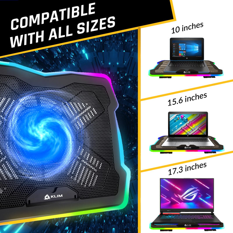 KLIM Ultimate - RGB Laptop Cooling Pad with LED Rim - New - Gaming Laptop Cooler - USB Powered Fan - Very Stable and Silent Laptop Stand - Compatible up to 17" - PC Mac PS5 PS4 Xbox One Black