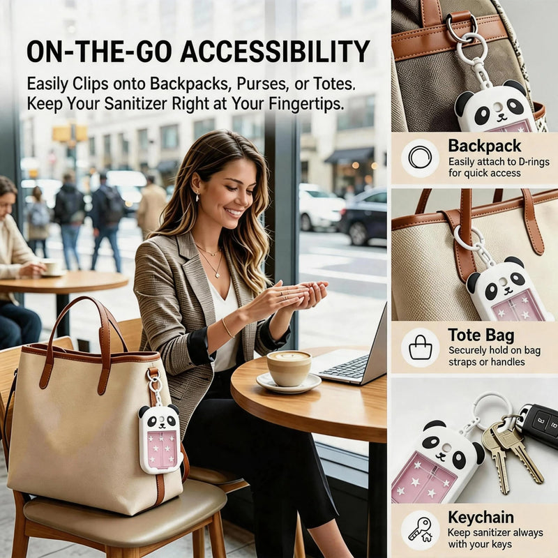 Panda Hand Sanitizer Case, Compatible with Touchland 1 FL OZ Mist | Durable silicone cover, Adjustable lanyard & keychain, Trendy purse charm, Everyday travel commute essential, Gift for her