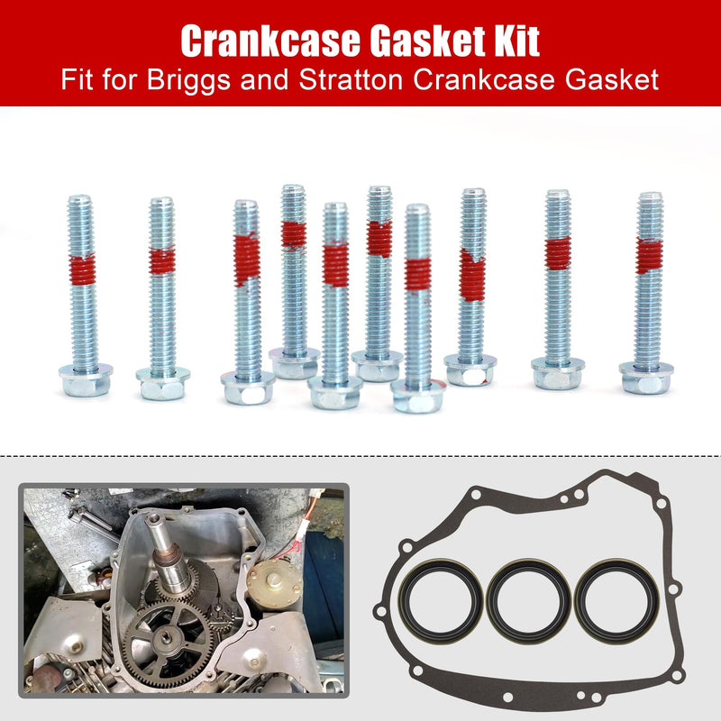 594195 Crankcase Gasket Kit with Mounting Bolts, fit for Briggs & Stratton Small Gasoline Engines, Replaces 591911, 697227, 690945, 273488