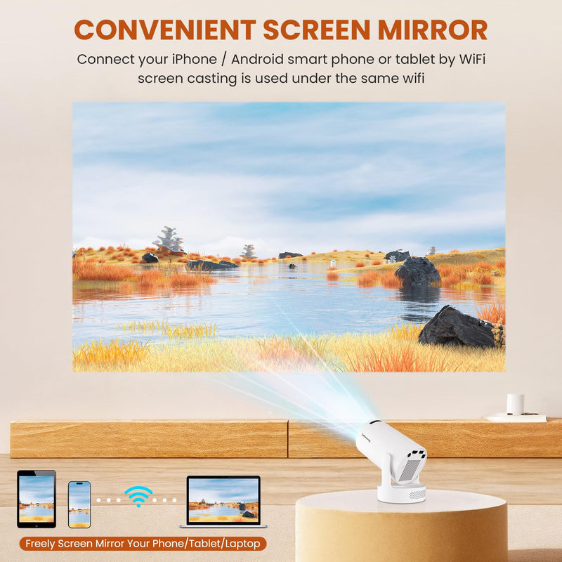 Mini Projector - Manual Focus, Smart Portable Projector for Bedroom & Home Cinema with 4K Support, 170 ANSI Lumens, Auto Keystone, Netflix Certified, Android 11, Voice Control, Air Mouse Remote Manual Focus - HY300Ultra
