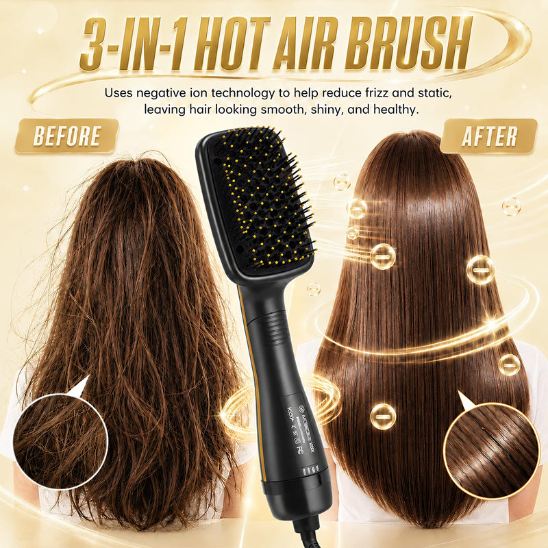 3 in 1 Hair Dryer Brush,Hot Air Styling Brush with Negative Ion,Hairdryer Straightener Comb for Frizz-Free Salon with 3 Heat/2 Speed Settings,One Step Hair Dryer and Styler for All Hair Types