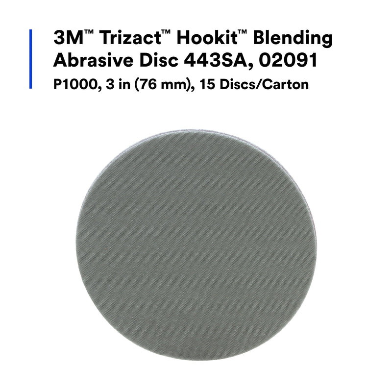3M 02091 Trizact Hookit 3 inch P1000 Grit Blending Disc , Gray 3 in