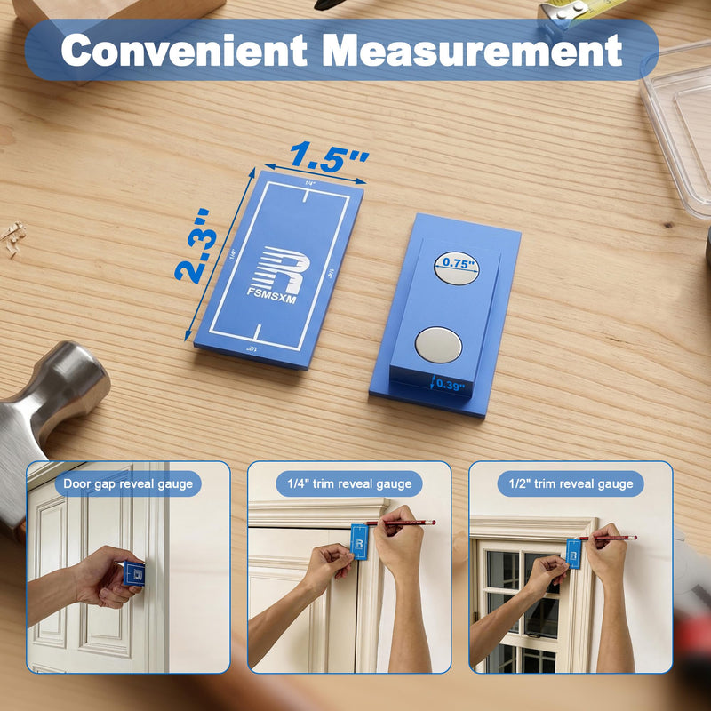 Magnetic Stud Finder, 1/4"、1/2" Trim Reveal Tool, 1/8" Door Reveal Gauge, No Batteries Required, Powerful Magnet Stud Finder, for Locate Screws and Accurate Jamb Marking, 2 PCS Electric Blue-2pc